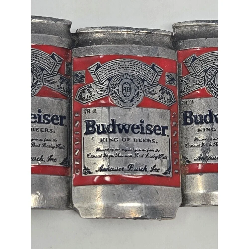 BUDWEISER ANHEUSER-BUSCH VINTAGE METAL BELT BUCKLE BEER CANS PEWTER RED MENS OS